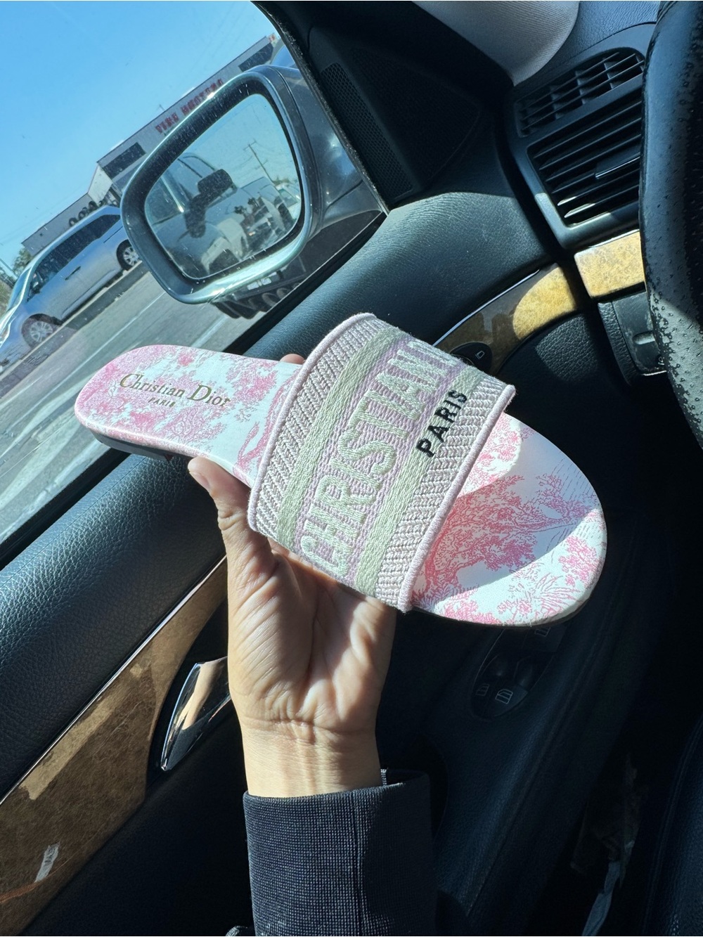 Dior Pink Toile Logo Slide Sandals - Picture 2 of 2
